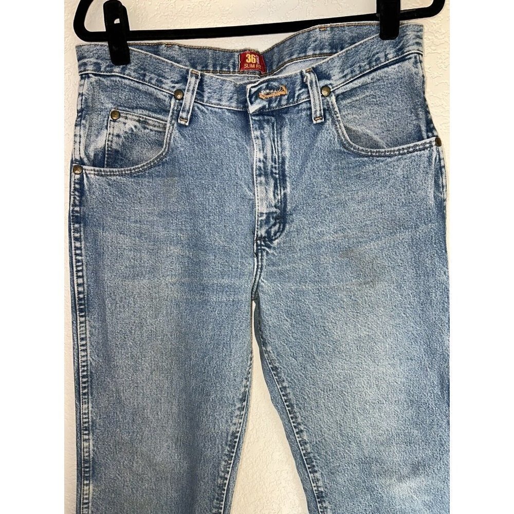 Wrangler Jeans Mens 33x32 Blue Slim Fit Cowboy Cut Cotton Medium Wash 36MWZSW X - Picture 7 of 11